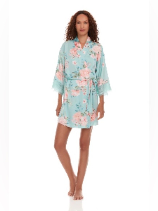 Flora Nikrooz Other - NWT Flora by Flora Nikrooz Floral Satin Wrap Robe Lace Trim Large